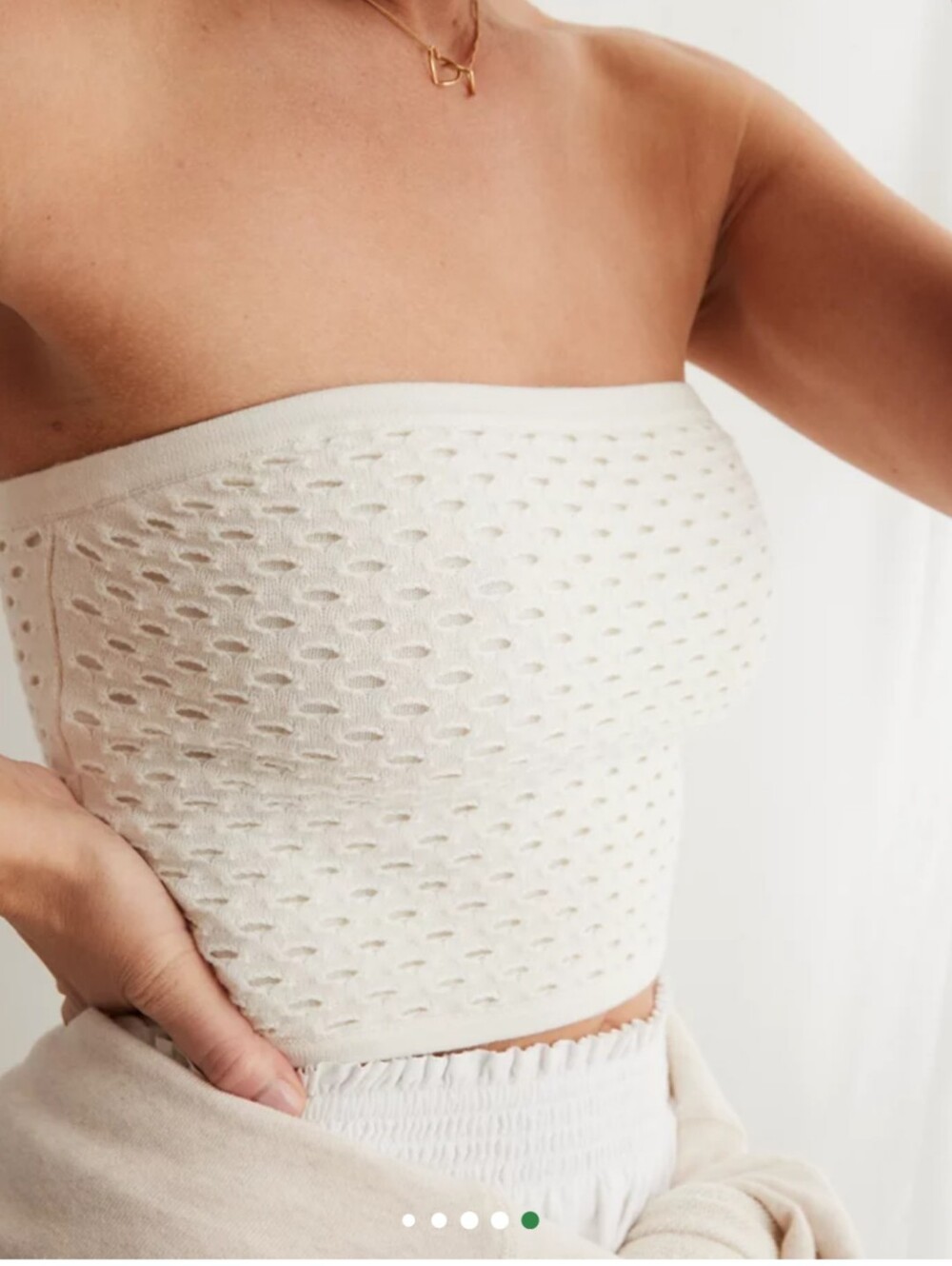 New Aerie Crochet Sweater Tube Top S Soft Muslim Ivory Cropped Fitted Strapless - Picture 3 of 16